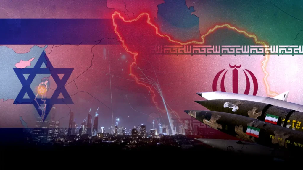 Conflict imagery between Israel and Iran